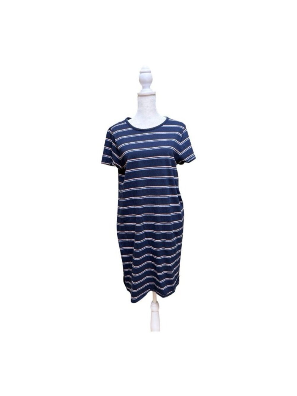 J.Crew Striped T-Shirt Dress Navy Pink 100% Cotton Short Sleeve Size M
